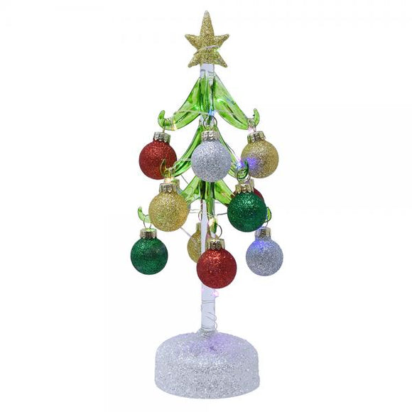 Gift Essentials Green Glass LED Tree with Traditional Ornaments