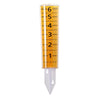 Yellow rain gauge with measurement scale on a white background