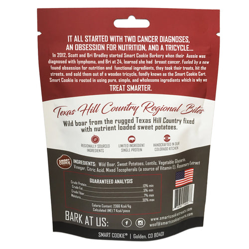 Back of a Smart Cookie Barkery packaging with nutrition and branding
