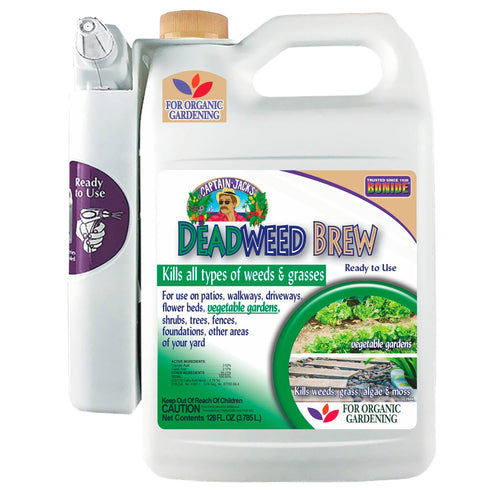 Container of Captain Jack's Deadweed Brew for organic gardening on a white background