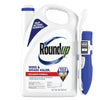 Roundup weed and grass killer container with a spray nozzle on a white background