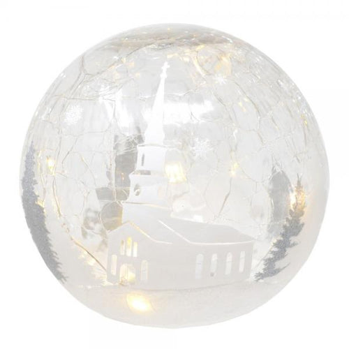 Gift Essentials Snowy Church Crackle Glass Globe