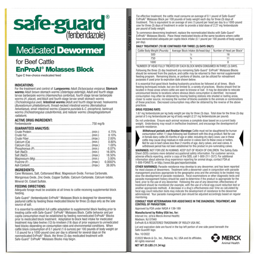 Merck Safe-Guard®  (fenbendazole) EnProAl Molasses Deworming Supplement Block (Medicated)