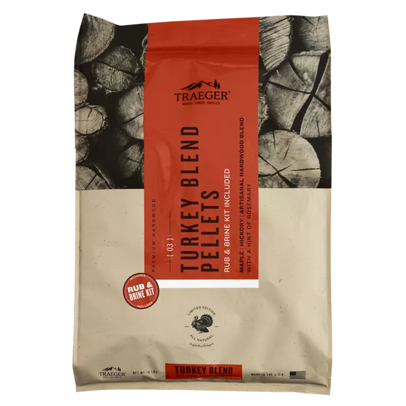Traeger Turkey Blend Wood Pellets with Brine & Rub Kit