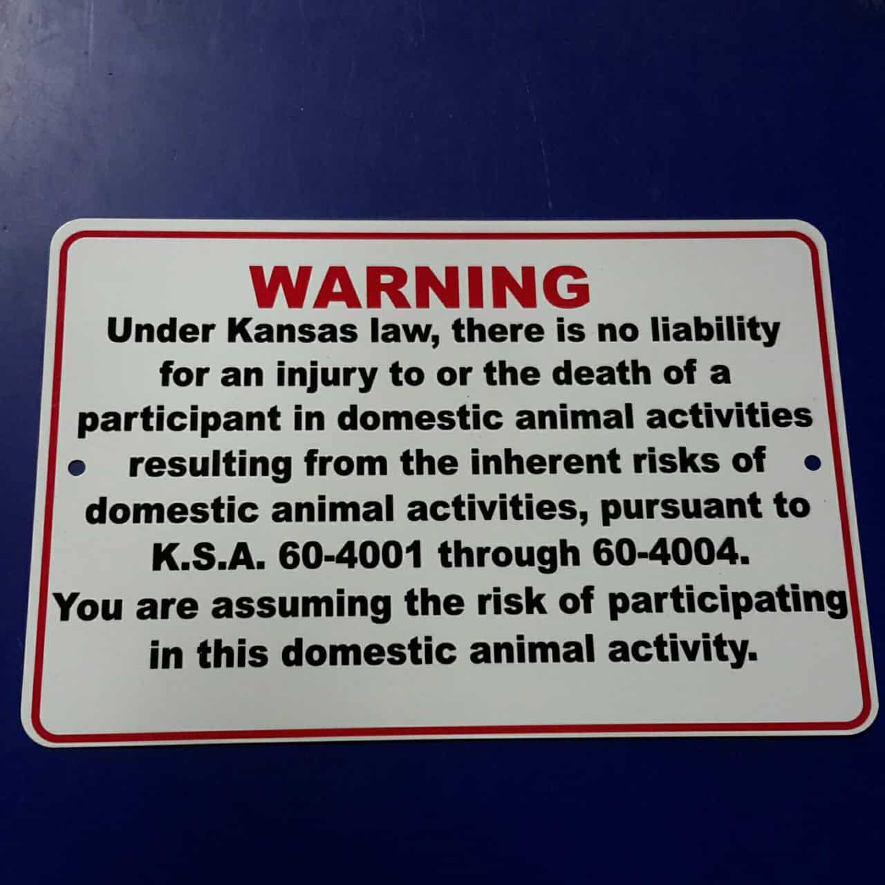 Equine Liability Sign Kansas 2