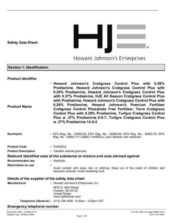 Howard Johnson Crabgrass Control Plus 00 00 07