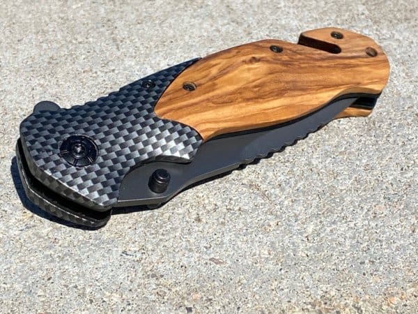 Black Carbon Fiber Wood Folding Pocket Knife 4